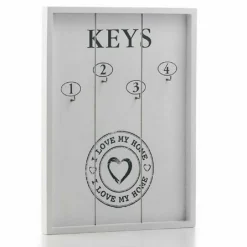 PORTACHIAVI PANNELLO APPENDI CHIAVI IN LEGNO 4 GANCI 24 X 32 CM I LOVE MY HOME