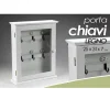 PORTACHIAVI PARETE APPENDINO 6 GANCI 31X25X7CM IN LEGNO BIANCO ANTA VETRO 660832