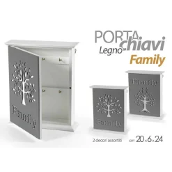PORTACHIAVI PARETE 20X6X24CM LEGNO DECORO FAMILY MODERNO DECORI ASSORTITI 818592