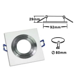 PORTAFARETTO INCASSO FARETTO GU10 QUADRATO ACCIAIO PORTALAMPADA P3 BIANCO SILVER