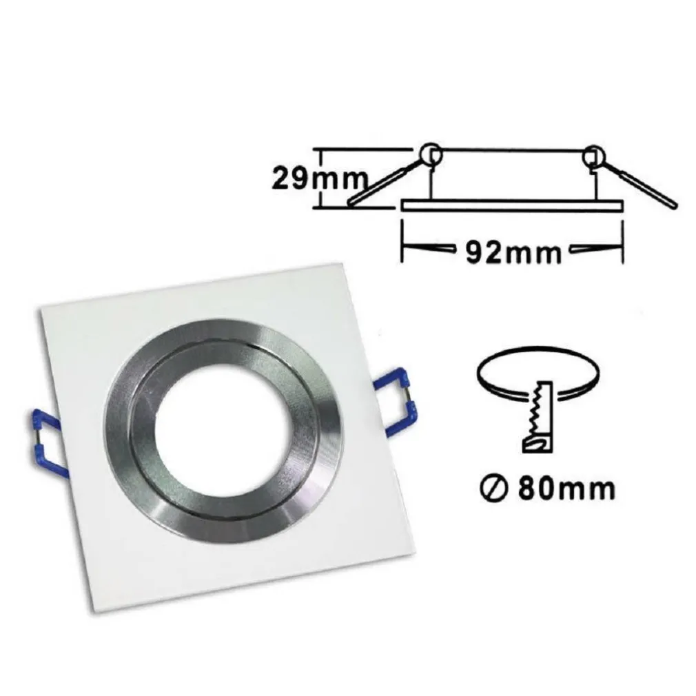 PORTAFARETTO INCASSO FARETTO GU10 QUADRATO ACCIAIO PORTALAMPADA P3 BIANCO SILVER