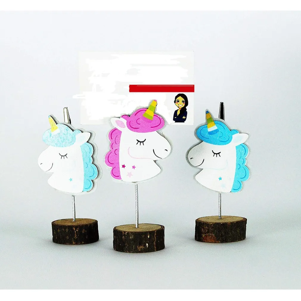 PORTAFOTO UNICORNO COLORATO 3 PZ. BASE LEGNO DESIGN SEGNAPOSTO BOMBONIERA FESTA