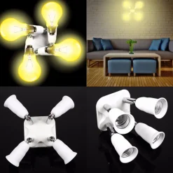PORTALAMPADA ADATTATORE E27 4 IN 1 PER LAMPADE LAMPADINE ATTACCHI ORIENTABILI