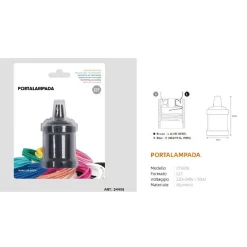 PORTALAMPADA E27 IN ALLUMINIO VINTAGE RETRÒ COLORE NERO LAMPADA DECORATIVA 54498