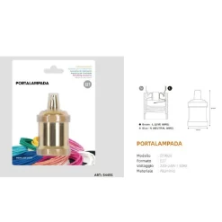 PORTALAMPADA E27 IN ALLUMINIO VINTAGE RETRÒ COLORE ORO LAMPADA DECORATIVA 54495