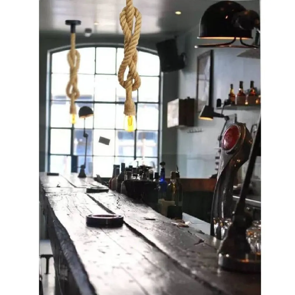 PORTALAMPADA IN CORDA CANAPA LAMPADARIO 1XE27 VINTAGE DESIGN INDUSTRIALE E27-M1