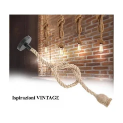 PORTALAMPADA IN CORDA CANAPA LAMPADARIO 1XE27 VINTAGE DESIGN INDUSTRIALE E27-M1