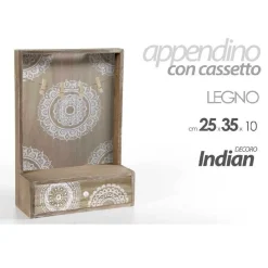 PORTALETTERE CON CASSETTO APPENDINO LEGNO 25X35X10CM DECORO INDIAN SHABBY 738388