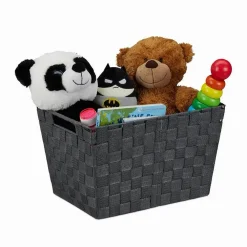 PORTAOGGETTI CESTO IN TESSUTO INTRECCIATO 38X26X25CM MANIGLIE GRIGIO SCURO 79038