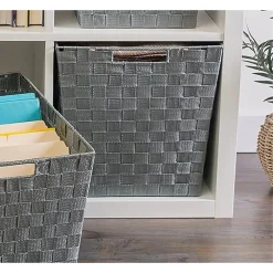 PORTAOGGETTI CESTO IN TESSUTO INTRECCIATO 38X26X25CM MANIGLIE GRIGIO SCURO 79038