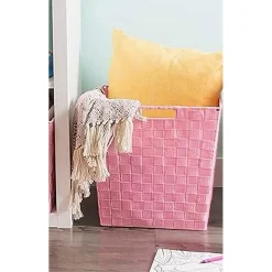 PORTAOGGETTI CESTO IN TESSUTO INTRECCIATO 38 X 26 X 25CM CON MANIGLIE ROSA 79041