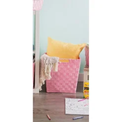 PORTAOGGETTI CESTO IN TESSUTO INTRECCIATO 38 X 26 X 25CM CON MANIGLIE ROSA 79041