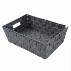 PORTAOGGETTI CESTO IN TESSUTO INTRECCIATO 38X26X13CM MANIGLIE GRIGIO SCURO 79032