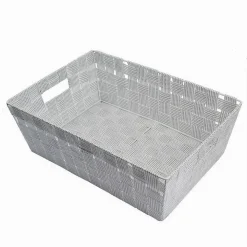 PORTAOGGETTI CESTO TESSUTO INTRECCIATO 38X26X13 CM MANIGLIE GRIGIO CHIARO 79030
