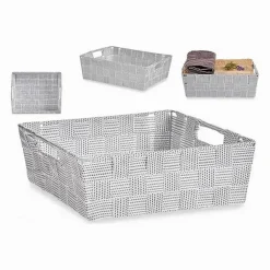 PORTAOGGETTI CESTO TESSUTO INTRECCIATO 38X26X13 CM MANIGLIE GRIGIO CHIARO 79030