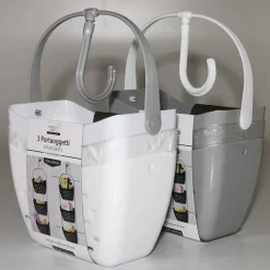 PORTAOGGETTI CON GANCIO 3 CONTENITORI SALVASPAZIO CESTINO BAGNO SOSPESO IN PLASTICA 70 CM