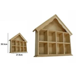 PORTAOGGETTI LEGNO NATURALE DECOUPAGE FORMA CASA CON 8 SCOMPARTI 53392A LY-F10