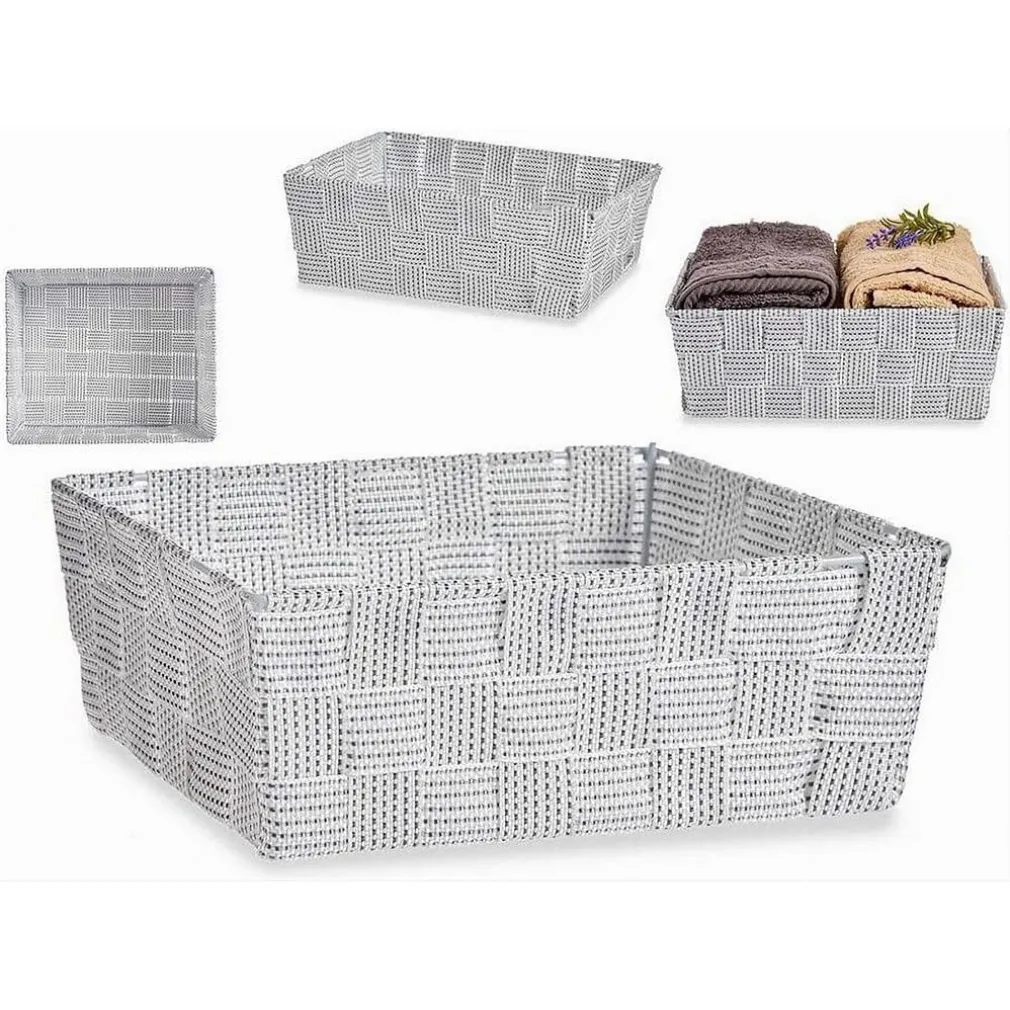 PORTAOGGETTI ORGANIZER BAGNO CAMERA CUCINA TESSUTO GRIGIO CHIARO 19X14X9CM 79006