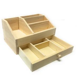 PORTAPENNE ORGANIZER LEGNO SCRIVANIA X DECOUPAGE 4 SCOMPARTI E CASSETTO X PENNE