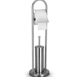 PORTAROTOLO CON SCOPINO E PORTA SCOPINO IN ACCIAIO ACCESSORI BAGNO WC 80 CM