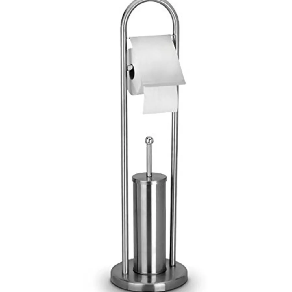 PORTAROTOLO CON SCOPINO E PORTA SCOPINO IN ACCIAIO ACCESSORI BAGNO WC 80 CM