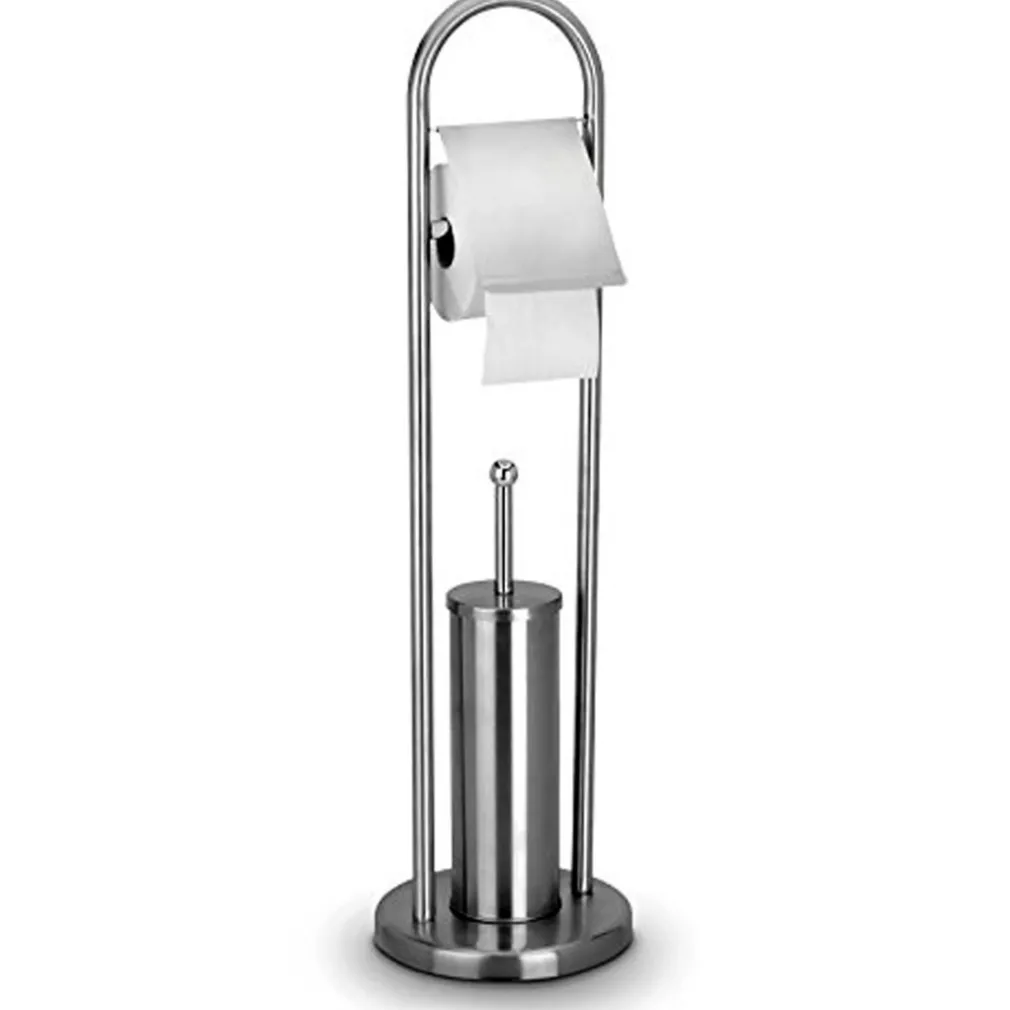 PORTAROTOLO CON SCOPINO E PORTA SCOPINO IN ACCIAIO ACCESSORI BAGNO WC 76 CM