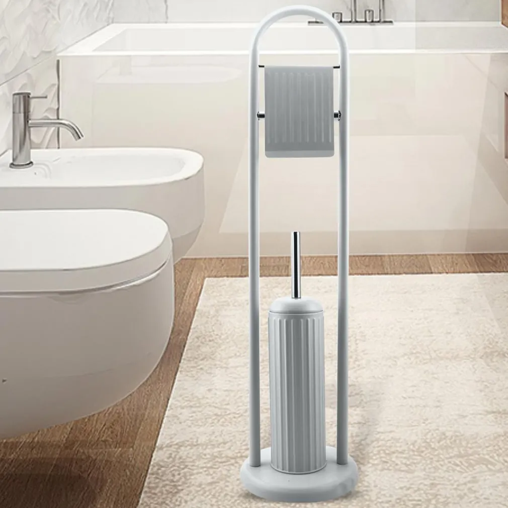 PORTAROTOLO CON SPAZZOLONE PORTA SCOPINO BAGNO LINEAR IN METALLO GRIGIO 22X81 CM
