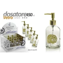 PORTASAPONE LIQUIDO DOSATORE ORO 450ML 8X18CM VETRO VARI DECORI ASSORTITI 775673