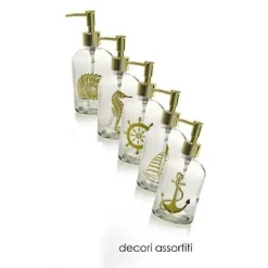PORTASAPONE LIQUIDO DOSATORE ORO 450ML 8X18CM VETRO VARI DECORI ASSORTITI 775673