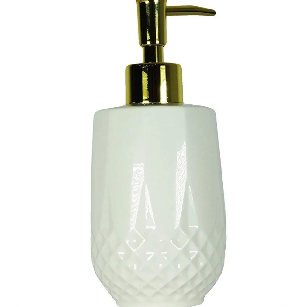 PORTASAPONE PORTA SAPONE CILINDRICO BIANCO ESY_10351 TRAMA ROMBO CERAMICA SAPONE