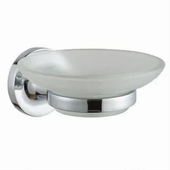 PORTASAPONE SAPONETTA DA PARETE IN ACCIAIO PIATTINO TONDO IN VETRO SATINATO 79803