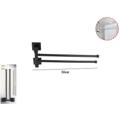 PORTASCIUGAMANI DOPPIO IN ACCIAIO A DUE BRACCI DA PARETE PER BAGNO CUCINA NERO