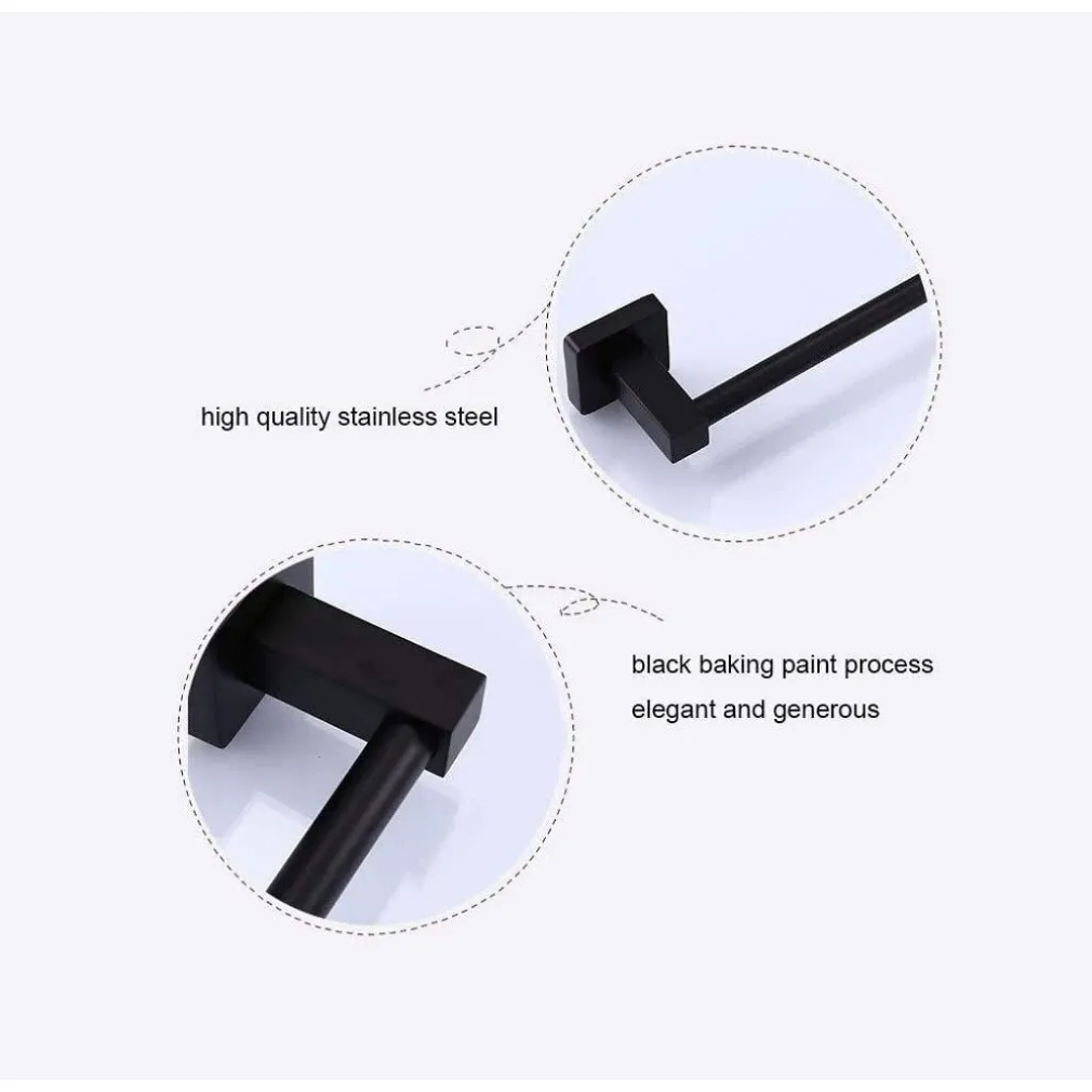 PORTASCIUGAMANI IN ACCIAIO INOX SINGOLO NERO DA 60 CM PER BAGNO DESIGN MODERNO