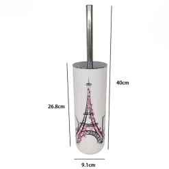 PORTASCOPINO BIANCO DECORATO SCRITTA PARIS CON SCOPINO ACCESSORIO BAGNO 87043