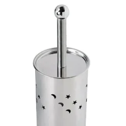 PORTASCOPINO CILINDRO ACCIAIO BAGNO SPAZZOLONE WC ARGENTO CON STELLE LUNE 52666
