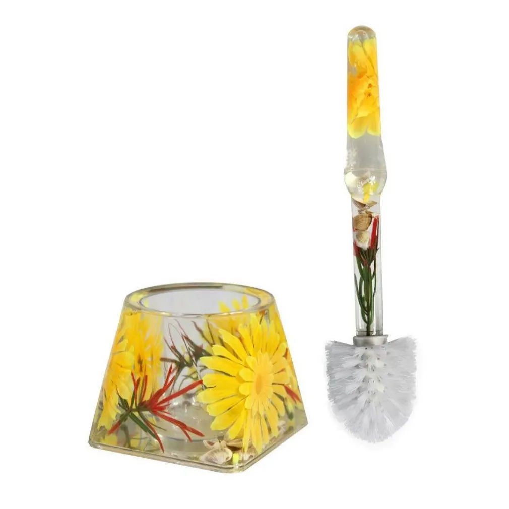 PORTASCOPINO QUADRATO BAGNO PORTA SCOPINO DECORAZIONE FIORI GIALLI ARREDO BAGNO