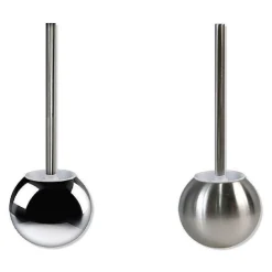 PORTASCOPINO SPAZZOLONE TONDO DA BAGNO ACCIAIO LUCIDO SATINATO ARREDO 37 X 13 CM