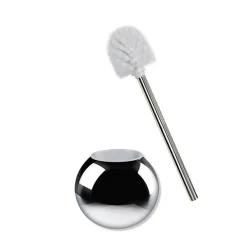 PORTASCOPINO SPAZZOLONE TONDO DA BAGNO ACCIAIO LUCIDO SATINATO ARREDO 37 X 13 CM