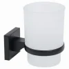 PORTASPAZZOLINI BICCHIERE VETRO ACCIAIO DA MURO NERO STILE MINIMAL MODERNO 79985
