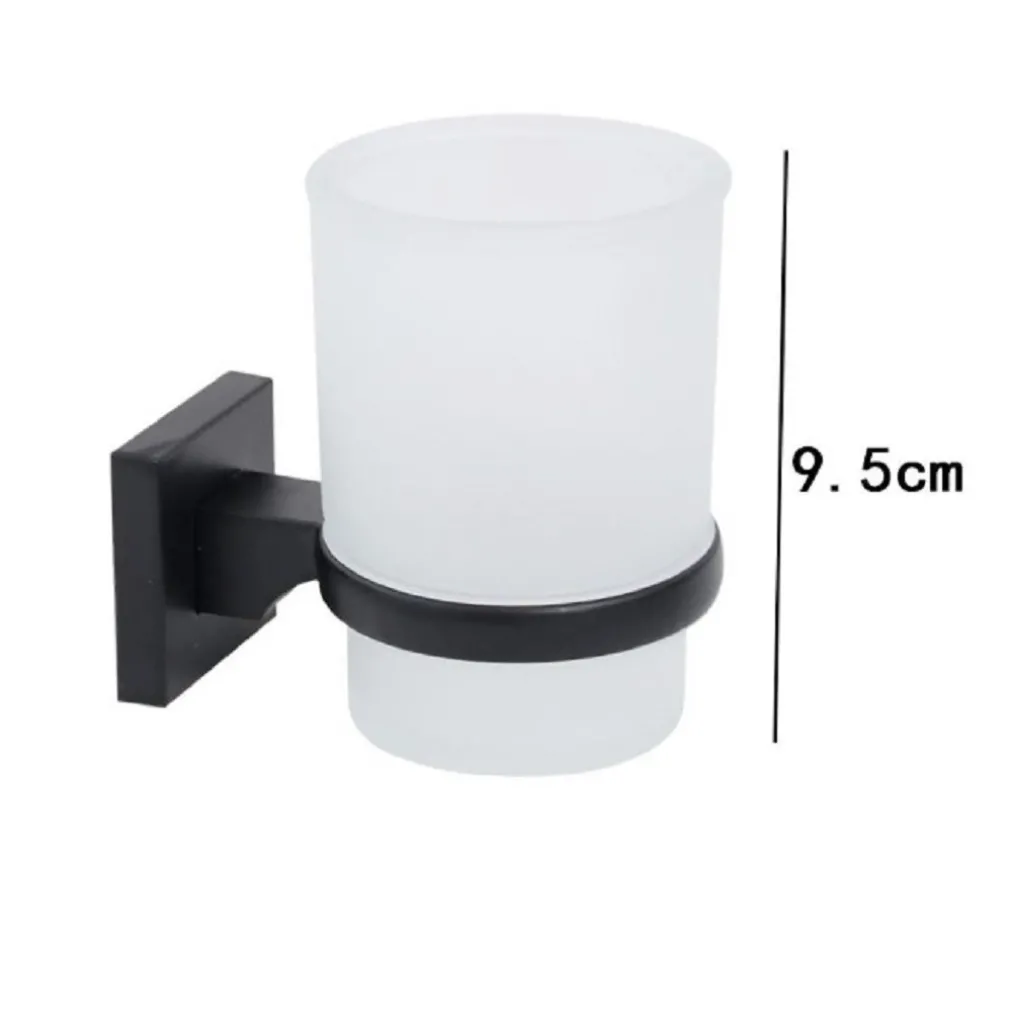 PORTASPAZZOLINI BICCHIERE VETRO ACCIAIO DA MURO NERO STILE MINIMAL MODERNO 79985