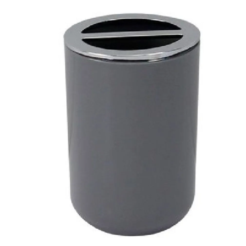 PORTASPAZZOLINI BICCHIERE ACCESSORI BAGNO 2 FORI GRIGIO SILVER CONTENITORE 79893