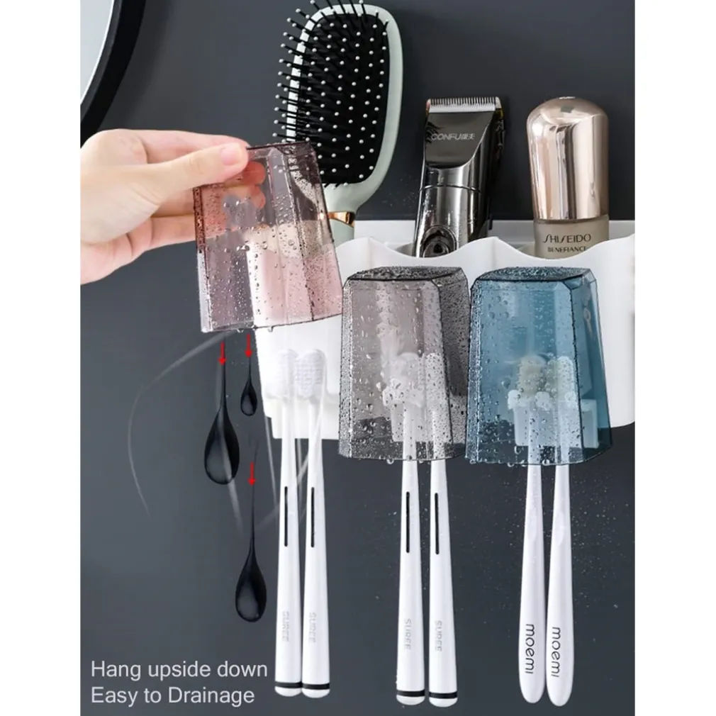 PORTASPAZZOLINO ADESIVO MULTIFUNZIONE ORGANIZER PER SPAZZOLINO DENTI CON 4 TAZZE + 4 SLOT