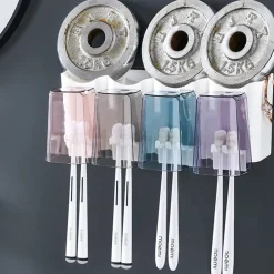 PORTASPAZZOLINO ADESIVO MULTIFUNZIONE ORGANIZER PER SPAZZOLINO DENTI CON 4 TAZZE + 4 SLOT