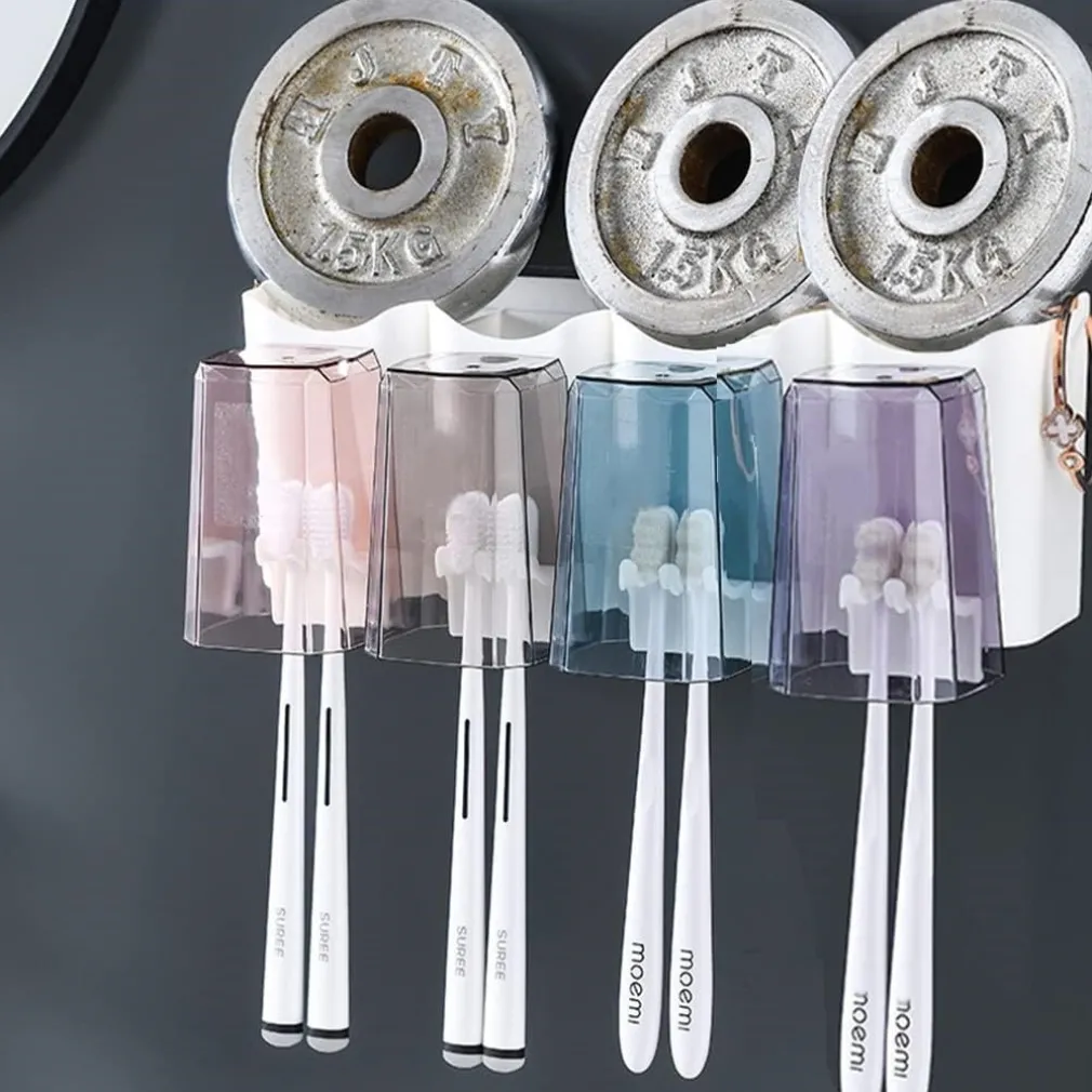 PORTASPAZZOLINO ADESIVO MULTIFUNZIONE ORGANIZER PER SPAZZOLINO DENTI CON 4 TAZZE + 4 SLOT