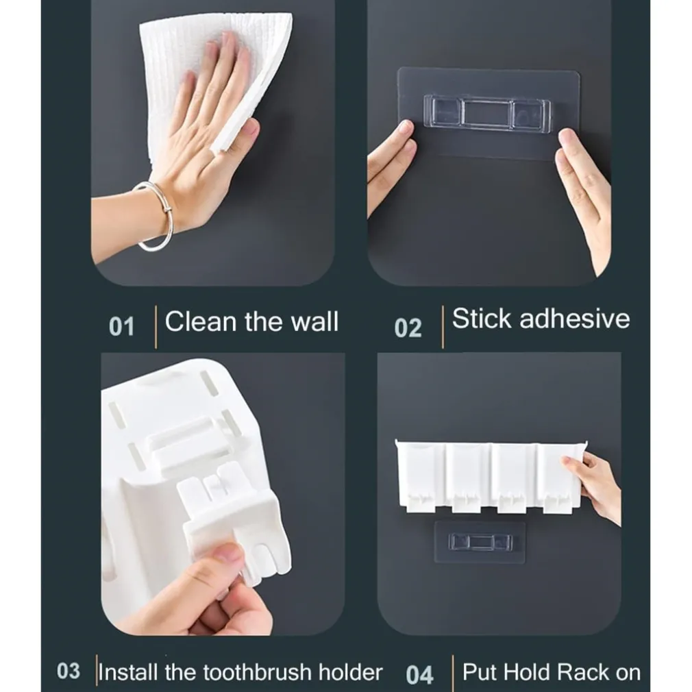 PORTASPAZZOLINO ADESIVO MULTIFUNZIONE ORGANIZER PER SPAZZOLINO DENTI CON 4 TAZZE + 4 SLOT