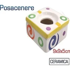 POSACENERE PORTA CENERE FANTASIA IN CERAMICA 9X9X5CM DESIGN MODERNO CASA UFFICIO