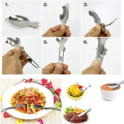 POSATE PIEGHEVOLI FORCHETTA CUCCHIAO CORTELLO IN ACCIAIO CON ASTUCCIO DA VIAGGIO