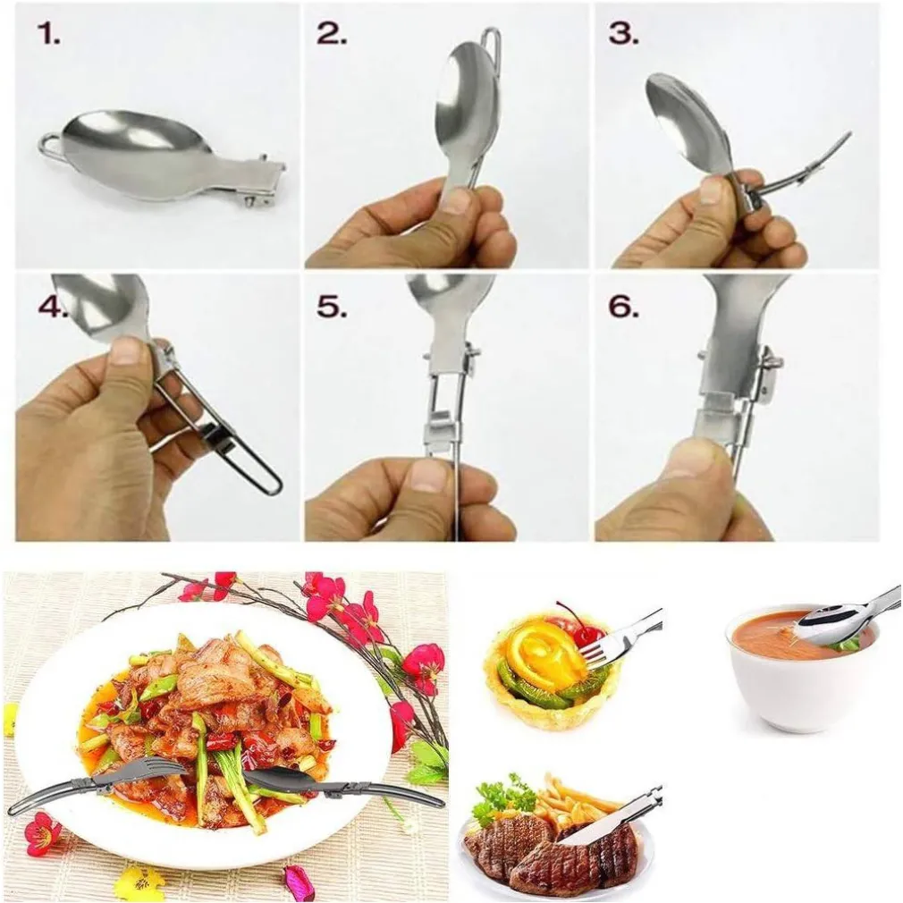 POSATE PIEGHEVOLI FORCHETTA CUCCHIAO CORTELLO IN ACCIAIO CON ASTUCCIO DA VIAGGIO