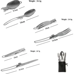 POSATE PIEGHEVOLI FORCHETTA CUCCHIAO CORTELLO IN ACCIAIO CON ASTUCCIO DA VIAGGIO