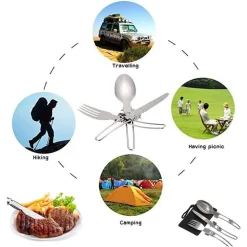 POSATE PIEGHEVOLI FORCHETTA CUCCHIAO CORTELLO IN ACCIAIO CON ASTUCCIO DA VIAGGIO